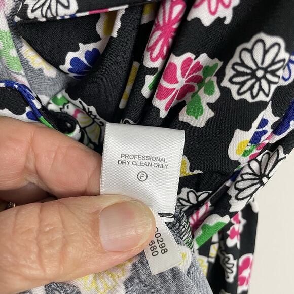 Vicky Tiel Midi Wrap Dress Size XL Black Colorful Floral Stretch Casual Career - Picture 10 of 10